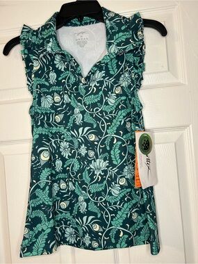 Gottex Teal Floral Print Ruffle Tank Top